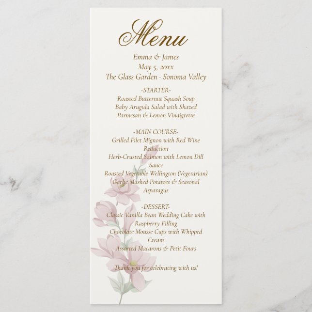 Menu de mariage floral élégant classique violet (Devant)