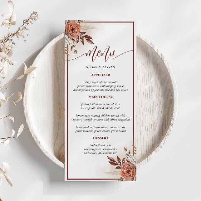 Menu de mariage floral en herbe de Pampas et terre (Créateur téléchargé)