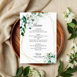 Menu de mariage floral géométrique élégant avec fe