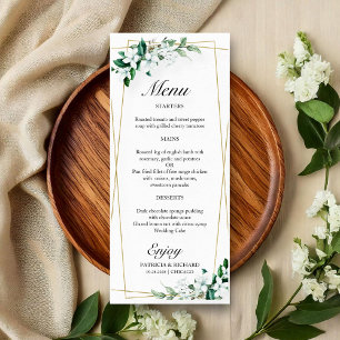 Menu de mariage floral géométrique et verdure