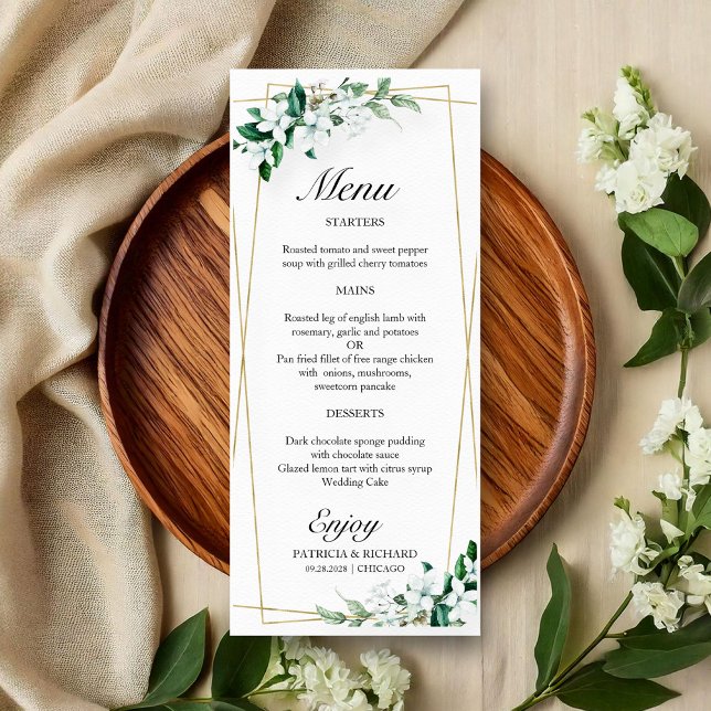 Menu de mariage floral géométrique et verdure (Créateur téléchargé)