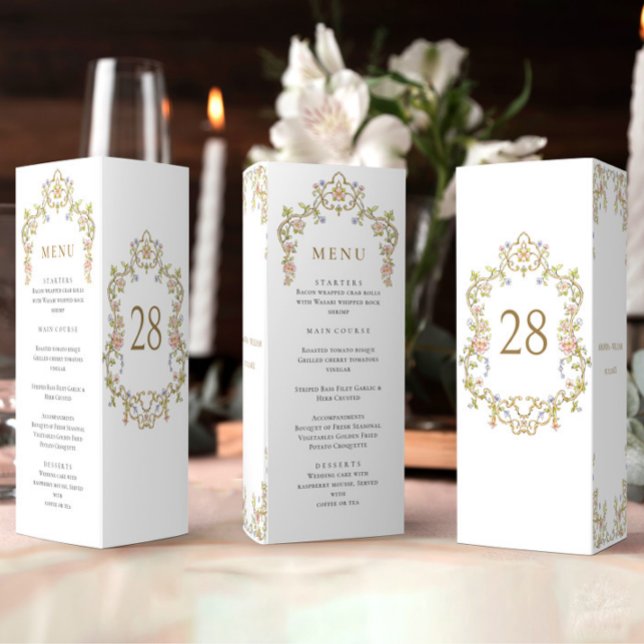 Menu de Mariage Floral Grace Ornate Victorian (Créateur téléchargé)