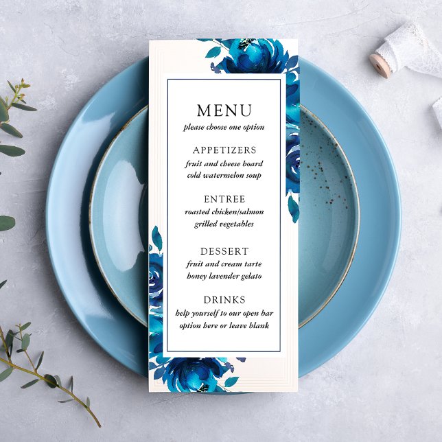 Menu de mariage floral indigo (Créateur téléchargé)