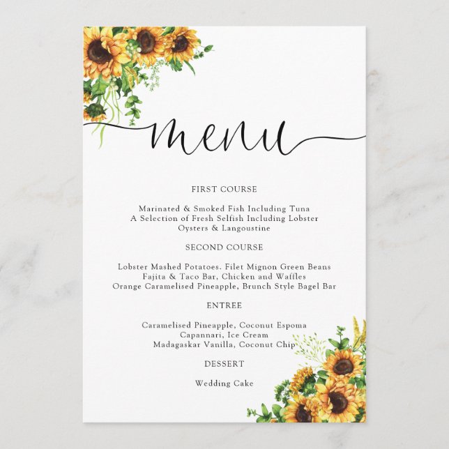 Menu de mariage floral jaune (Devant)