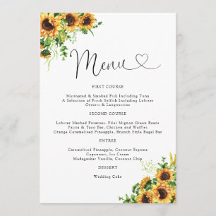 Menu de mariage floral jaune