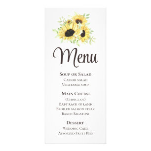 Menu de mariage floral jaune aquarelle tournesol