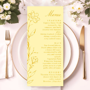 Menu de mariage floral jaune beurre chic moderne