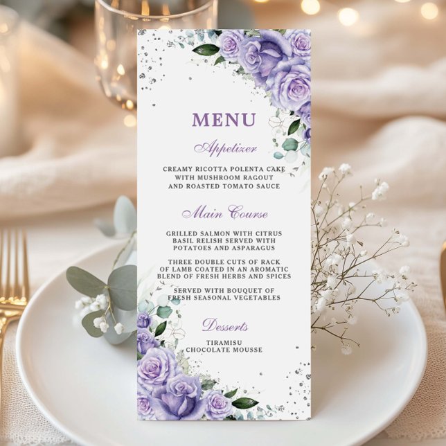 Menu de mariage floral lavande lilas pourgogne (Créateur téléchargé)