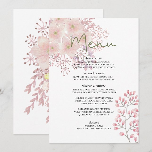 Menu de mariage floral Magnolia Rouge tendre (Devant / Derrière)