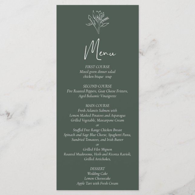 Menu de mariage floral minimaliste (Devant)