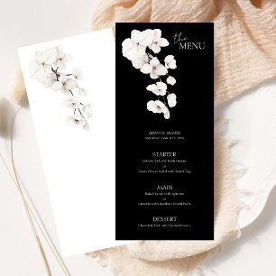 Menu de mariage floral moderne orchidée noir et bl