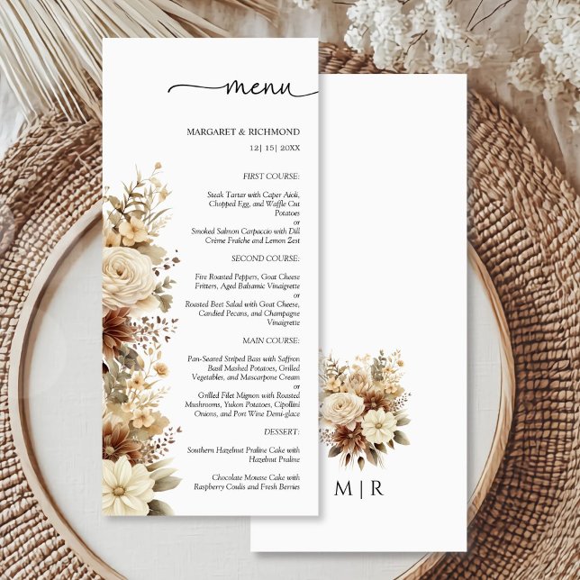 Menu de mariage floral neutre Boho rustique (Créateur téléchargé)