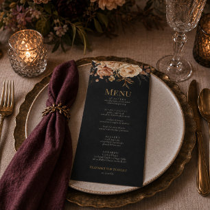 Menu de mariage floral noir de sorcière de la forê