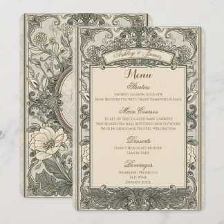 Menu de mariage floral or brun élégant vintage