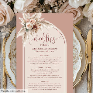 Menu de mariage floral Pampas Rose poussiéreuse Bo