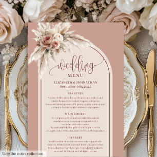 Menu de mariage floral Pampas rose poussiéreux Chi