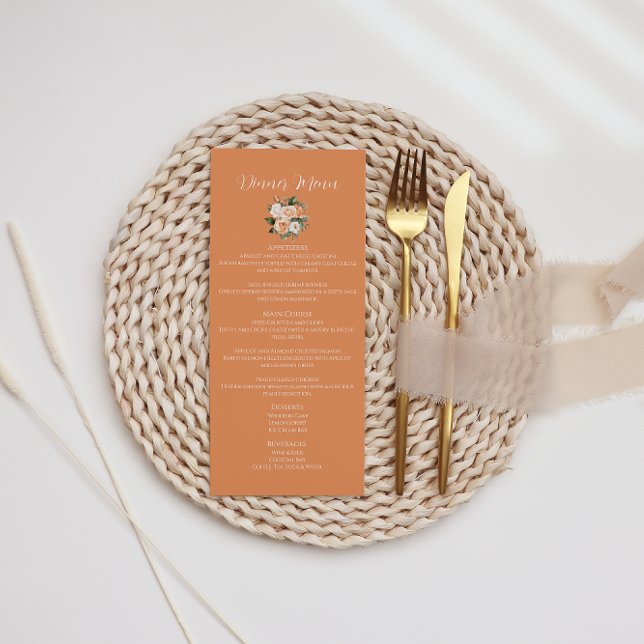 Menu de mariage floral pêche abricot (Créateur téléchargé)