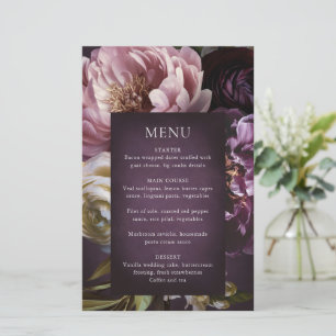 Menu de mariage floral pourpre maximaliste élégant