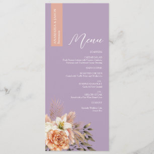 Menu de mariage floral pourpre rustique avec nom