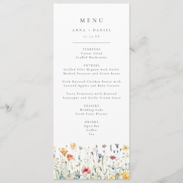 Menu de mariage floral printanier fantaisiste (Devant)