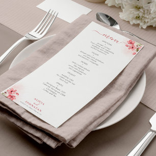 Menu de mariage floral rose aquarelle