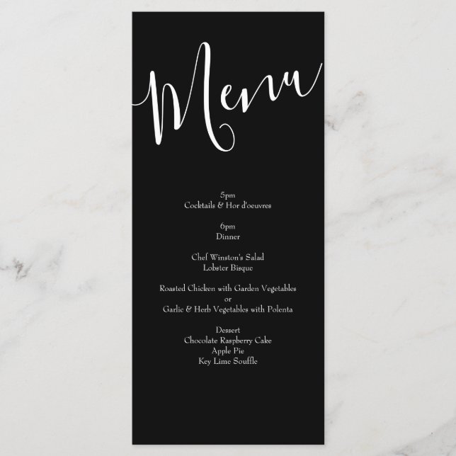 Menu de Mariage Floral Rose Black & White Peony (Devant)