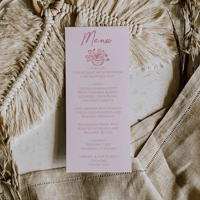 Menu de mariage floral rose dessiné à la main et c (Créateur téléchargé)