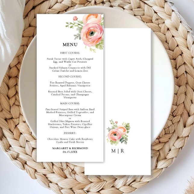 Menu de Mariage floral rose pâle (Créateur téléchargé)