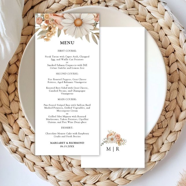 Menu de mariage floral rose poudré boho (Créateur téléchargé)
