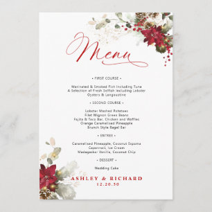 Menu de mariage floral rouge de Noël