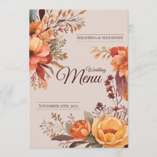 Menu de mariage floral rustique aquarelle d'automn