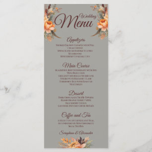 Menu de mariage floral rustique aquarelle d'automn