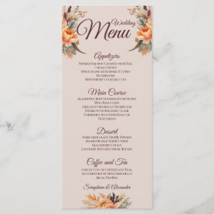 Menu de mariage floral rustique aquarelle d'automn