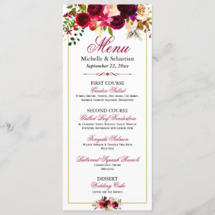 Menu de mariage floral rustique Bourgogne Marsala