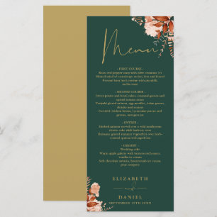 Menu de mariage floral rustique émeraude et or pou