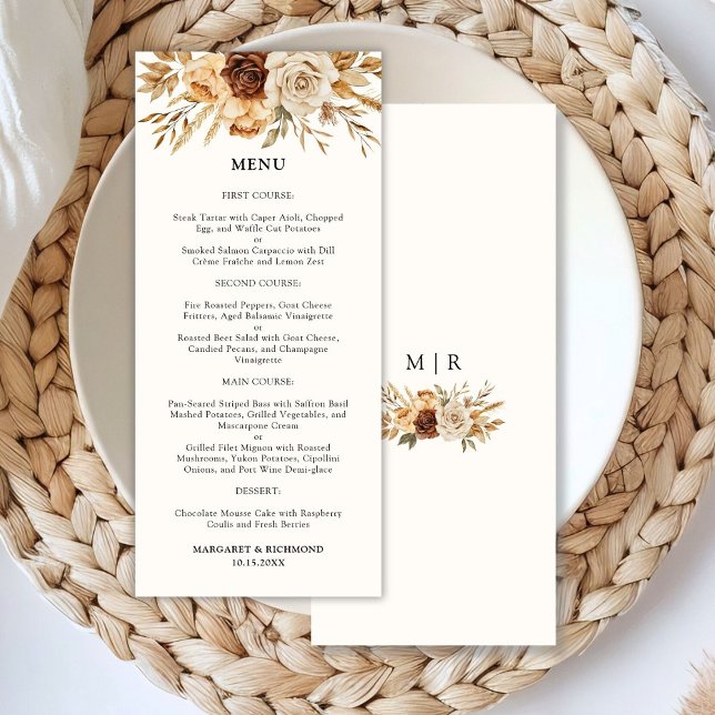 Menu de mariage floral rustique en terre cuite Boh (Créateur téléchargé)