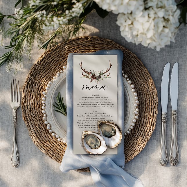 Menu de mariage floral rustique et bois de cerf (Créateur téléchargé)