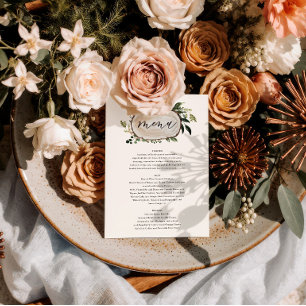 Menu de mariage floral rustique et bois de cerf