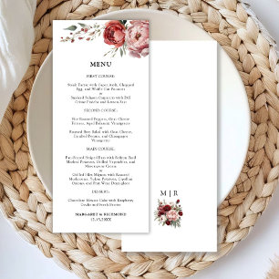 Menu de Mariage floral Rustique moderne Bourgogne