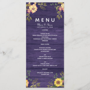 Menu de mariage floral rustique violet