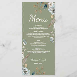 Menu de mariage floral Sage rustique 4x9 plat