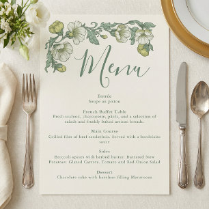 Menu de mariage floral sauge jaune Art Nouveau