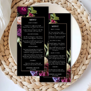 Menu de mariage floral sombre et élégant