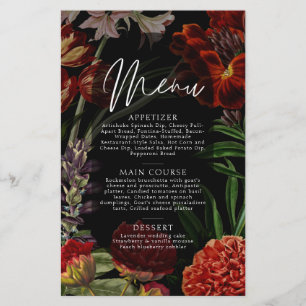Menu de mariage floral sombre et lunatique