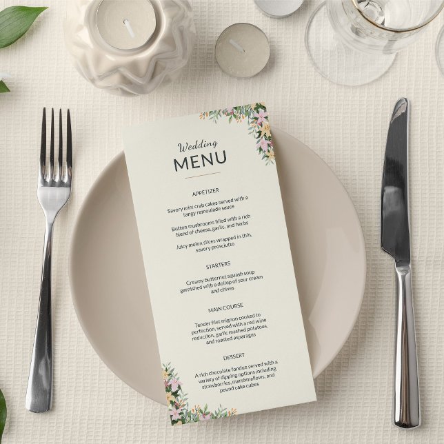 Menu de mariage floral - style boho (Créateur téléchargé)