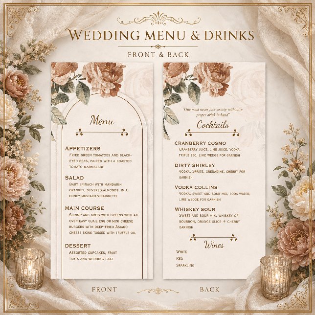 Menu de mariage floral terracotta Bohème rustique  (Créateur téléchargé)