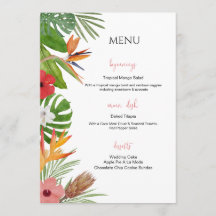 Menu de mariage floral tropical coloré