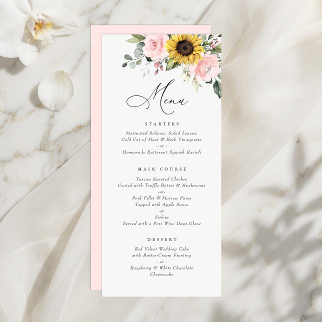 Menu de mariage floral verdure tournesols rose ten (Créateur téléchargé)