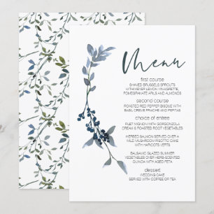 Menu de mariage floral vert argenté de sauge