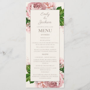 Menu de mariage floral vintage rose poudré crème